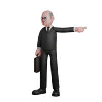 Legal Service Provider 3D. a judge stands with his right hand holding a briefcase while his left hand points to the left. Male Judge Cartoon png