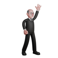 Illustrative 3D Male Judge. a judge stands with his left hand clenched and at his side, while his right hand is raised high with an open palm. Court Leader png