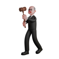 Male Judge with Gavel. a judge walks holding a large judge's hammer with both hands. 3D Illustrated png