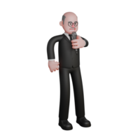 3D Model of Professional Male Judge. A judge stands with his left hand holding the mic while his right hand is on his waist. Judicial Character png
