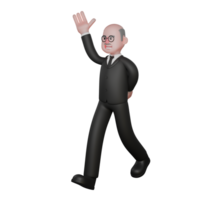 Professional Male Judicial Character. A judge walks while raising his right hand with an open palm while his left hand is behind his body. 3D Judge png