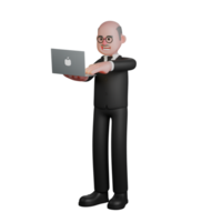 3D Male Judge in Professional Role. A judge stands while operating the laptop in his hand. Judicial Cartoon png