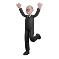 3D Illustrative Male Judge. A judge stands on one leg and raises both hands with palms clenched upwards. Legal Professional png