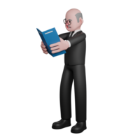 3D Male Judge Judicial. A male judge is seen standing while reading a blue cover book held in both hands. Professional png