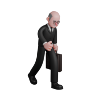 3D Male Judge in Chambers. A judge walks with a slight bend while holding a briefcase in his hand. Judicial png