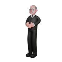 3D Male Judge in Court. A judge stands with both hands in front of his stomach, as if welcoming a guest. Legal Procedure Cartoon png