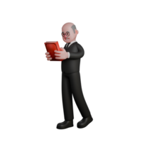 Male Judge 3D Model. a judge stands with both hands holding a book. Legal Setting png