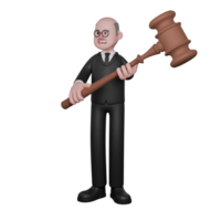 Judge in 3D. A male judge is seen standing with both hands holding a large judge's gavel. Male Professional png