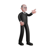 Illustrated 3D Court Judge. a judge stands with his left hand pointing forward, as if he is emotional or angry. Male Judiciary Figure png