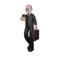 Judicial Expert 3D Model. a judge is walking with his left hand carrying a briefcase while his right hand is holding a cellphone. Judge Cartoon png