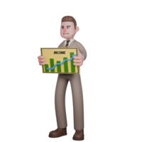 Animated Male Lawyer. A male lawyer is standing with both hands holding a graph chart. 3D Legal Professional png
