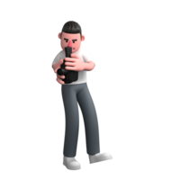 Photography Studio Expert in 3D. A male photographer is standing holding an analog film camera with both hands, with the camera pointing to the right and his eyes fixed on the camera. png