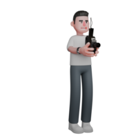Professional Male Photographer in 3D Animation. A male photographer is standing with both hands holding an analog camera, as if he is focused on shooting the media. Media png