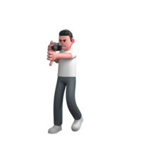 3D Model of Professional Male Photographer. A male photographer is standing in a focused position, both hands holding a camera with both hands in front of his face. Media Character png