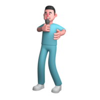 3d masculino enfermero en cuidado de la salud . un masculino enfermero es visto que lleva un micrófono con su Derecha mano mientras extensión su izquierda mano adelante, como Si él es yendo a explique o directo alguna cosa importante. png