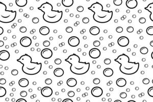 Soap bubbles and duck pattern. Linear seamless pattern of water bubbles. Children's cute doodle background for hygiene products vector
