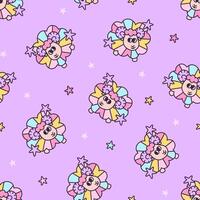 Seamless pattern with animal sheep or aries, zodiac sign and stars. Background with funny cartoon character. Colorful farm zoo Illustration vector