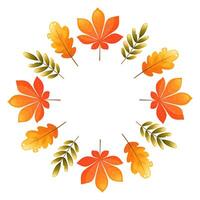 Autumn wreath, round frame of oak, maple and rowan leaves on white background. Empty space for text. Design element for Thanksgiving, for fall sale, for seasonal cards and posters. vector