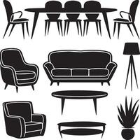 A series of different furniture including a table and a chair vector