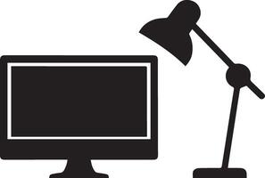 Table with computer and lamp symbol isolated on white background. vector