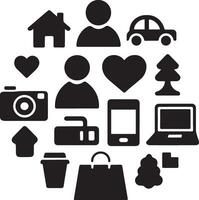 A Black Filled Icons Set with a white background vector