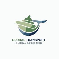 Design a modern, sleek transportation logo that combines a ship's hull with the shape of a whale, conveying a global logistics concept. vector
