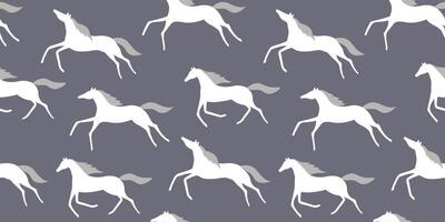 Seamless pattern with running silhouettes of horses. The herd of animals moves forward. vector