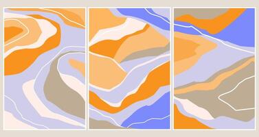 A set of abstract posters with a minimalist landscape. Arbitrary shapes, lines in vertical images. vector