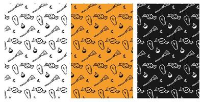 Hand drawn halloween background element pattern set. illustration vector