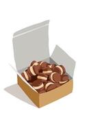 Lots of Chocolate biscuit and white cream in the paper box vector