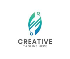 Modern and creative technology data processing abstract leaf logo icon symbol illustration template for tech industry. vector