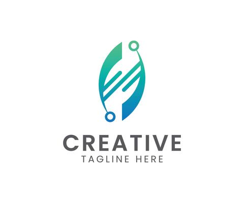 Modern and creative technology data processing abstract leaf logo icon symbol illustration template for tech industry.
