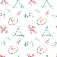 Pattern with hand drawings. Grade A, tic-tac-toe, triangle, formula. vector