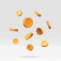 3d falling gold coins, money rain. Render golden coins. Rotating empty golden money vector