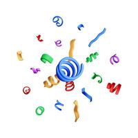 3D party ribbon confetti round isolated on white. Render color confetti vector
