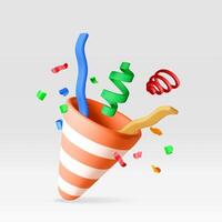 3D party popper with confetti isolated vector