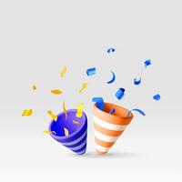 3D two party popper with confetti isolated on white vector