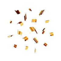 3D party gold confetti round isolated. Render golden confetti in empty space. Metal firecracker vector