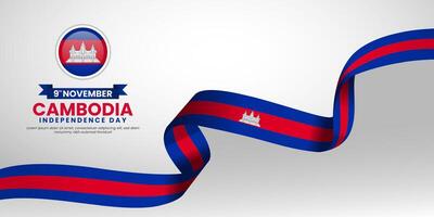 Cambodia fllag for independence day with wavy ribbon white background with copyspace area vector