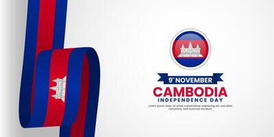 Cambodia Independence day banner background with waving ribbon flag and copy space area vector