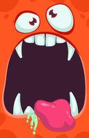 Monster face with funy expression opened mouth blank space banner for text. Halloween design element for banner or decoration party vector