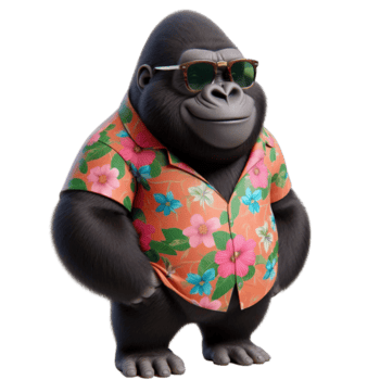 uma gorila vestindo uma floral camisa e oculos de sol png