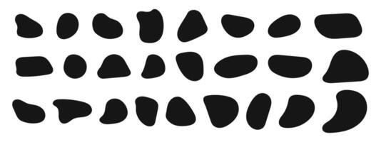 Set of irregular shapes, organic blobs, liquid stains, ink splodges, distorted bubbles textures. Trendy uneven asymmetric figures vector