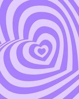 Poster with purple repeating rotating hearts in trendy retro 2000s design. Groovy psychedelic pattern in girly y2k style. Cute flat illustration in pastel colors vector