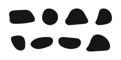 Set of irregular shapes, organic blobs, liquid ink spots, distorted bubbles textures. Trendy asymmetric figures vector