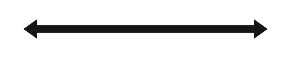 Double arrow sign. Horizontal long straight arrow with two left and right pointers. Black width symbol vector