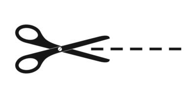 Cut here icon. Scissors with dashed line. Crop, strip or separation sign for coupons, vouchers, promocodes. Sewing pictogram. Package open instruction vector