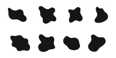 Set of irregular shapes icons. Organic blobs, water splotches, liquid ink spots, distorted bubbles textures. Asymmetric amoeba shaped figures vector