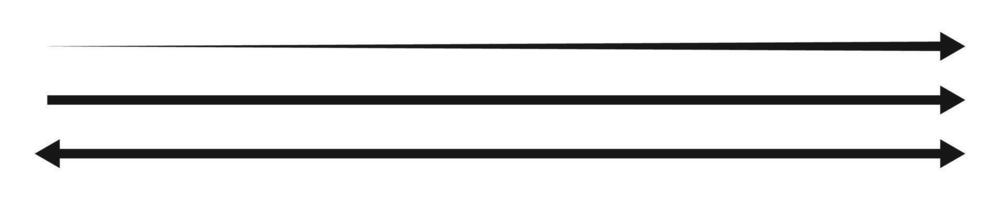 Horizontal long straight arrow signs. Black pointer, direction, position symbol and double arrow vector