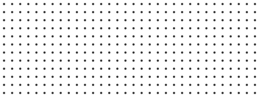 Black dot grid notebook page template on white background. Bullet journal texture. Round points seamless pattern. School or office paper background